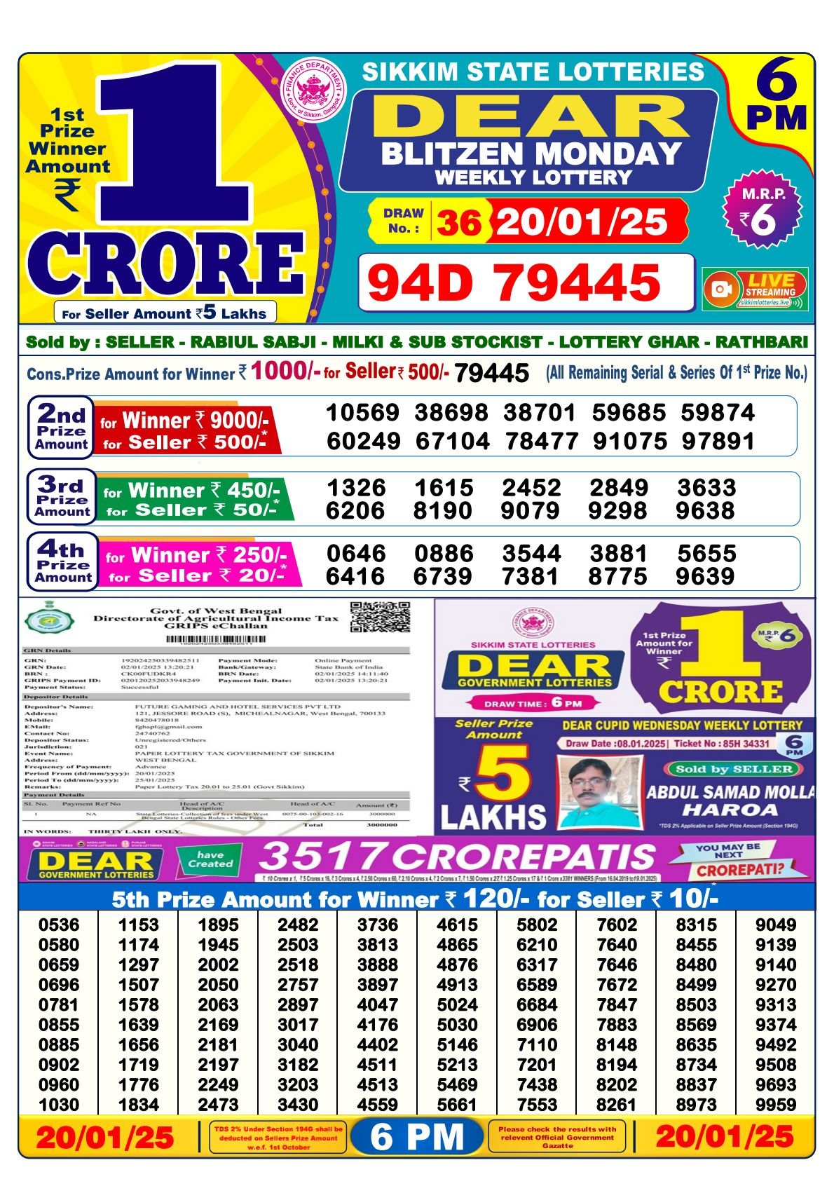 Nagaland State Lottery Result: 6:00 PM