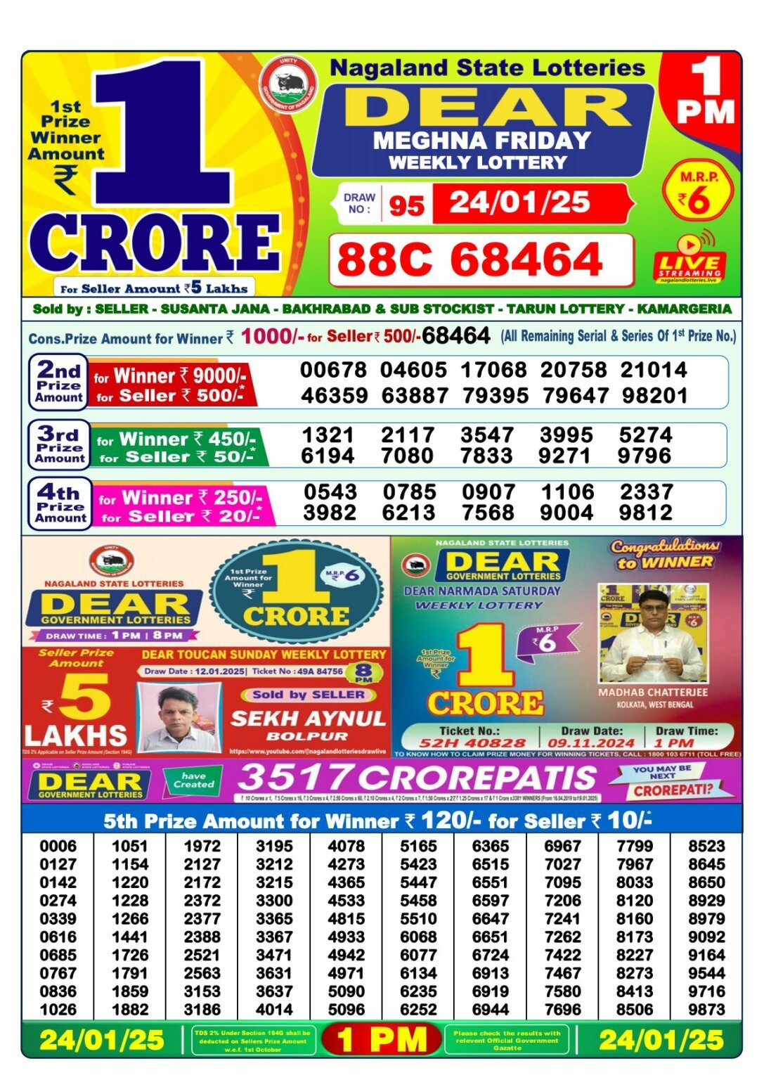 Nagaland State Lottery Result: 1:00 PM