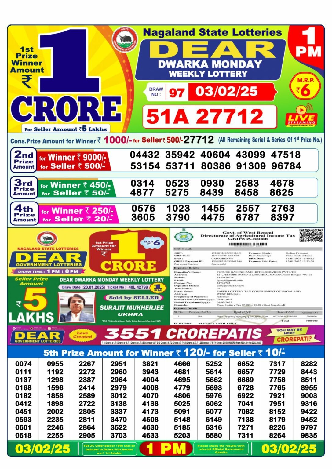 Nagaland State Lottery Result: 1:00 PM